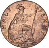 1917 Halfpenny - George V British Bronze Coin - Superb