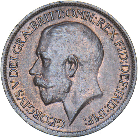 1917 Halfpenny - George V British Bronze Coin - Very Nice
