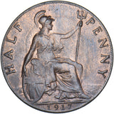 1917 Halfpenny - George V British Bronze Coin - Very Nice