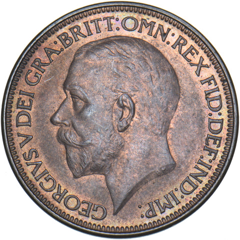 1925 Halfpenny (Modified Effigy) - George V British Bronze Coin - Superb