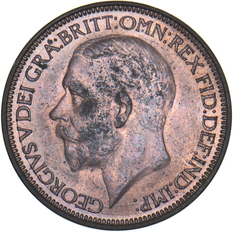 1925 Halfpenny (Modified Effigy) - George V British Bronze Coin - Very Nice