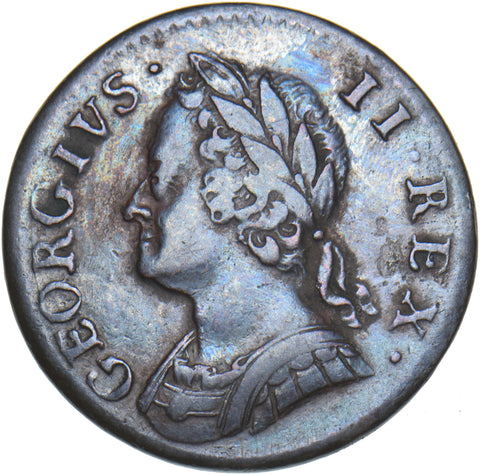 1754 Farthing - George II British Copper Coin - Nice