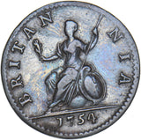 1754 Farthing - George II British Copper Coin - Nice