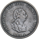 1799 Farthing - George III British Copper Coin - Nice
