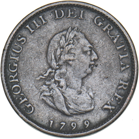 1799 Farthing - George III British Copper Coin - Nice