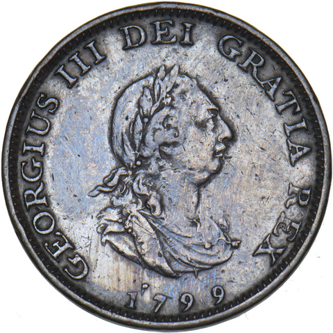 1799 Farthing - George III British Copper Coin - Nice
