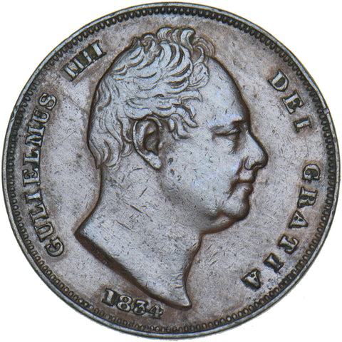 1834 Farthing - William IV British Copper Coin - Nice