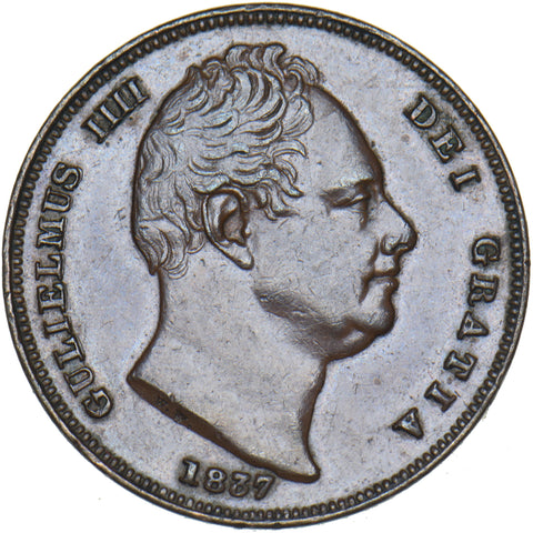 1837 Farthing - William IV British Copper Coin - Very Nice