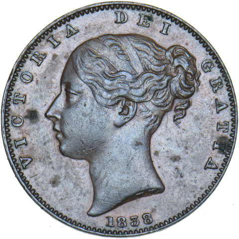 1838 Farthing - Victoria British Copper Coin - Very Nice
