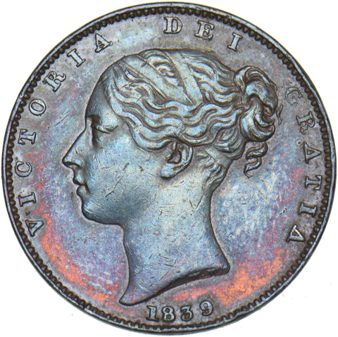 1839 Farthing - Victoria British Copper Coin - Very Nice