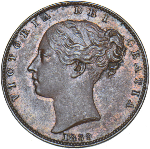 1839 Farthing - Victoria British Copper Coin - Very Nice