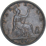 1869 Farthing - Victoria British Bronze Coin - Very Nice