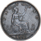 1869 Farthing - Victoria British Bronze Coin - Very Nice
