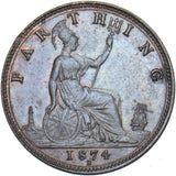 1874 H Farthing - Victoria British Bronze Coin - Very Nice