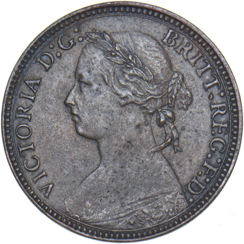 1875 Farthing (No H, Small Date) - Victoria British Bronze Coin - Nice