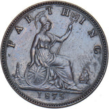 1875 Farthing (No H, Small Date) - Victoria British Bronze Coin - Nice