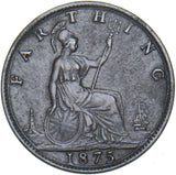 1875 Farthing (No H, Large Date) - Victoria British Bronze Coin - Nice