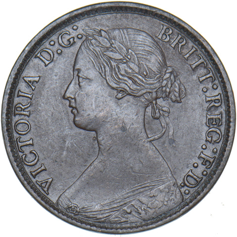 1875 Farthing (No H, Large Date) - Victoria British Bronze Coin - Nice