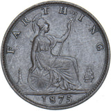 1875 Farthing (No H, Large Date) - Victoria British Bronze Coin - Nice