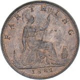 1881 Farthing - Victoria British Bronze Coin - Very Nice