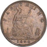 1890 Farthing - Victoria British Bronze Coin - Very Nice
