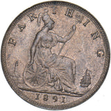 1891 Farthing - Victoria British Bronze Coin - Very Nice