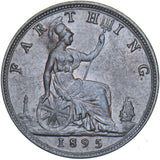 1895 Farthing (Bun Head) - Victoria British Bronze Coin - Very Nice