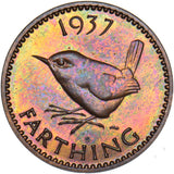 1937 Proof Farthing - George VI British Bronze Coin - Superb