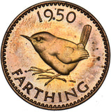 1950 Proof Farthing - George VI British Bronze Coin - Superb