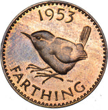 1953 Proof Farthing (F662A 2+A) - Elizabeth II British Bronze Coin - Superb