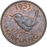 1953 Farthing (F662 2+A) - Elizabeth II British Bronze Coin - Very Nice