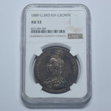 1889 Crown (NGC AU 53) - Victoria British Silver Coin - Very Nice