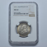 1911 Australia Florin (NGC MS 62) - George V Silver Coin - Superb