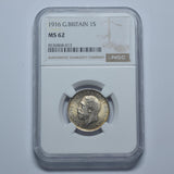 1916 Shilling (NGC MS 62) - George V British Silver Coin - Superb