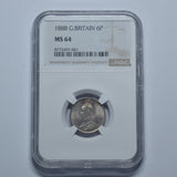 1888 Sixpence (NGC MS 64) - Victoria British Silver Coin - Superb
