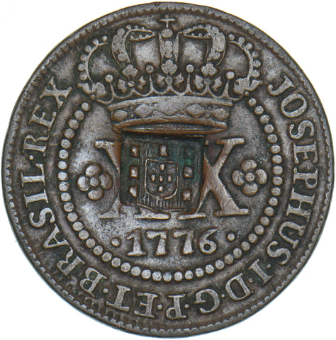 1776 Brazil 20 Reis (Countermark 1809 40 Reis) - Jose I Copper Coin - Nice