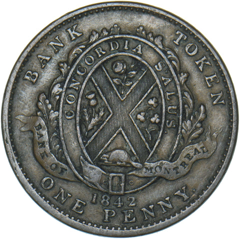 1842 Canada Bank of Montreal 1 Penny Token - Copper Token - Nice
