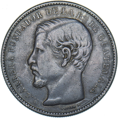 1866 Guatemala 1 Peso - Silver Coin - Nice