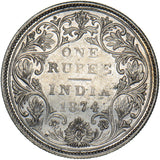 1874 India 1 Rupee - Victoria Silver Coin - Very Nice