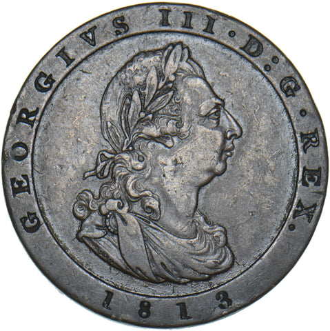 1813 Isle of Man Penny - George III Copper Coin - Very Nice