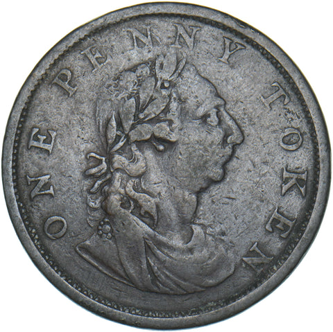 1820 Ireland 1 Penny Token - George III Copper Token - Nice