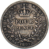 1891 British Guiana Fourpence - Victoria Silver Coin - Nice