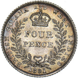 1891 British Guiana Fourpence - Victoria Silver Coin - Superb