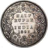 1893 India Half Rupee - Victoria Silver Coin - Nice