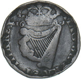 1681 Ireland Halfpenny - Charles II Copper Coin