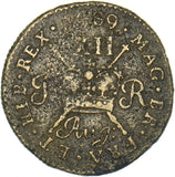 1689 (Aug:) Ireland Gunmoney Shilling (Rare Type) - James II Copper/Brass Coin