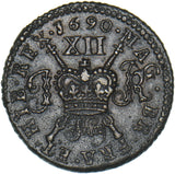 1690 (May) Ireland Gunmoney Shilling - James II Copper/Brass Coin - Very Nice