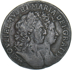 1693 Ireland Halfpenny - William & Mary Copper Coin - Nice
