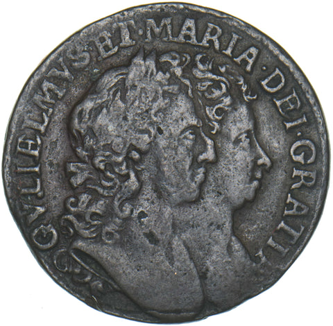 1693 Ireland Halfpenny - William & Mary Copper Coin - Nice