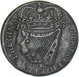 1693 Ireland Halfpenny - William & Mary Copper Coin - Nice